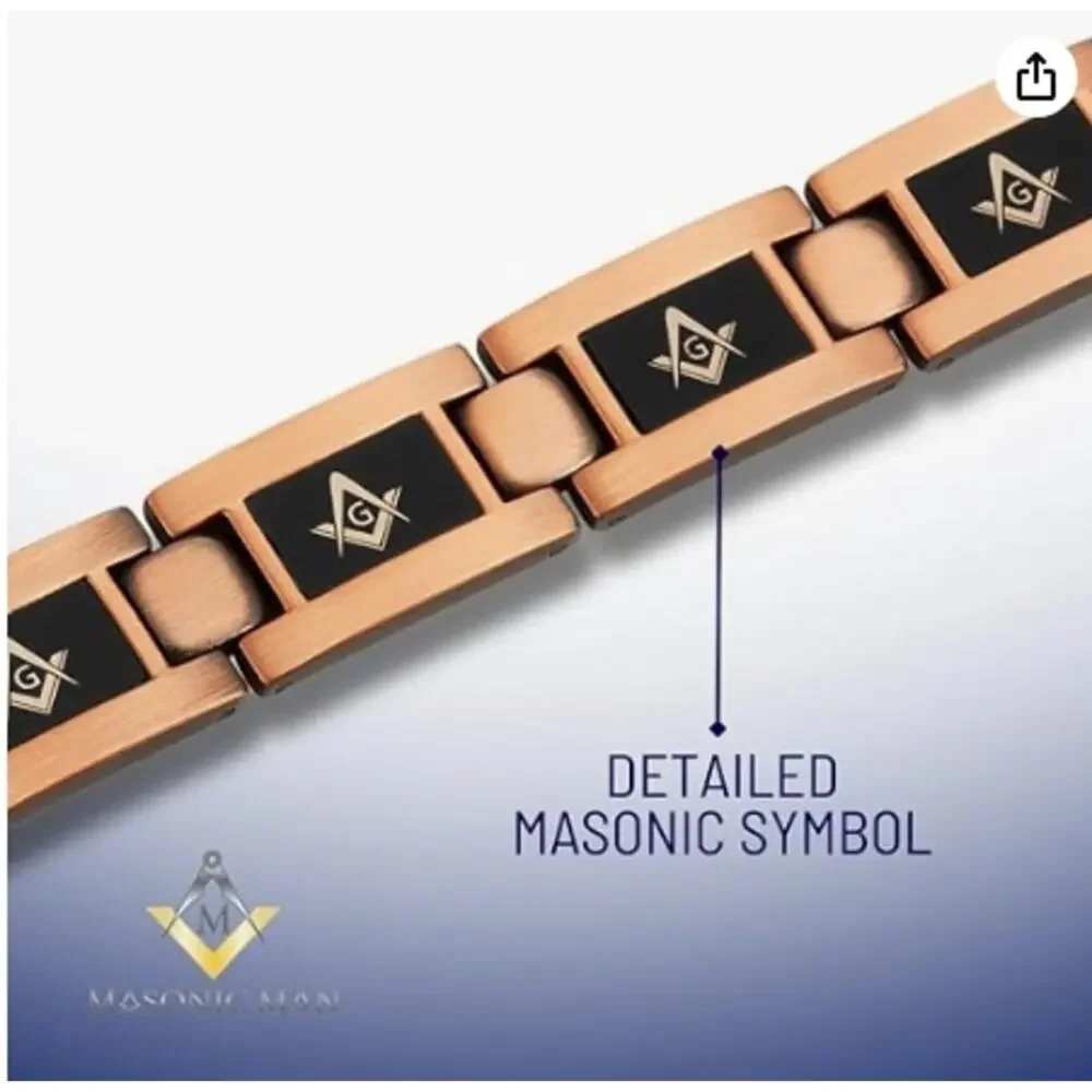 Freemason Pure Copper Link Bracelet Square Compass Gift Box New